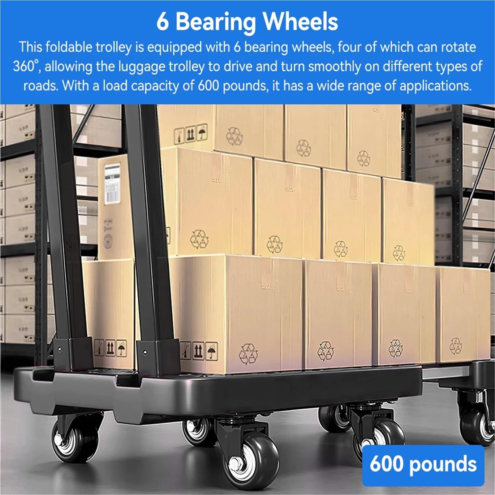 hogar Carretilla Carro de Transporte Carro Plataforma Plegable, Saco Mano, Carretilla Transporte, Resistente, 270KG