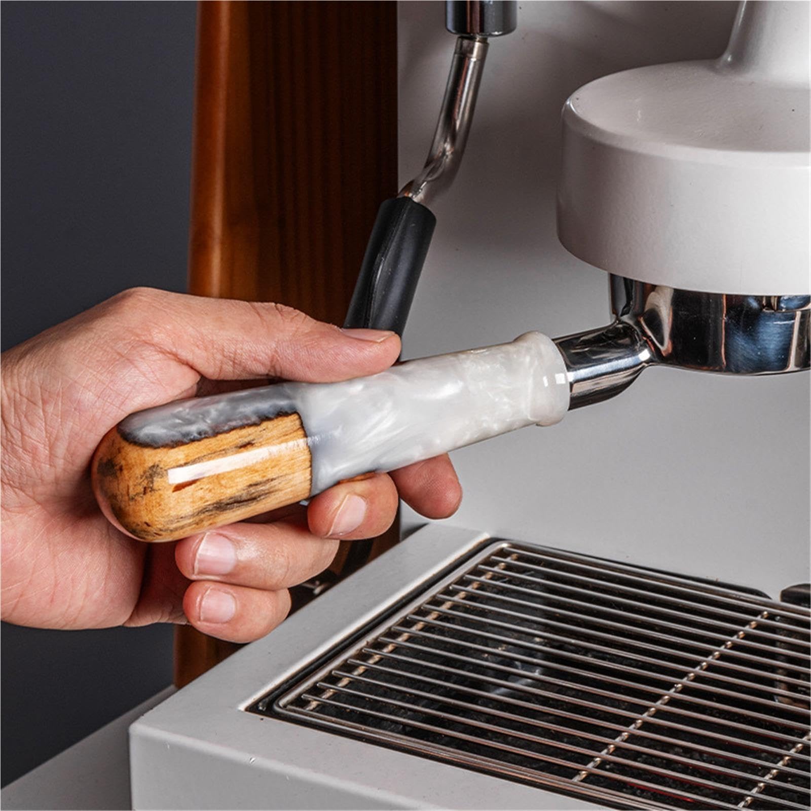 Poignée De Porte-filtre Sans Fond En Résine Lumineuse, Remplacement Pour Machine À Expresso, Accessoires De Modification De Café, Panier Filtrant(Streamer blue)