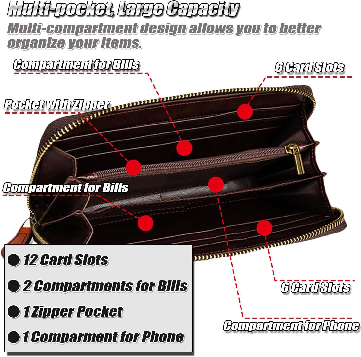 Ladies Genuine Leather Wallet with Embossed Feather Design | RFID-Blocking Credit Card Holder | Large Purse for Women(Brown)