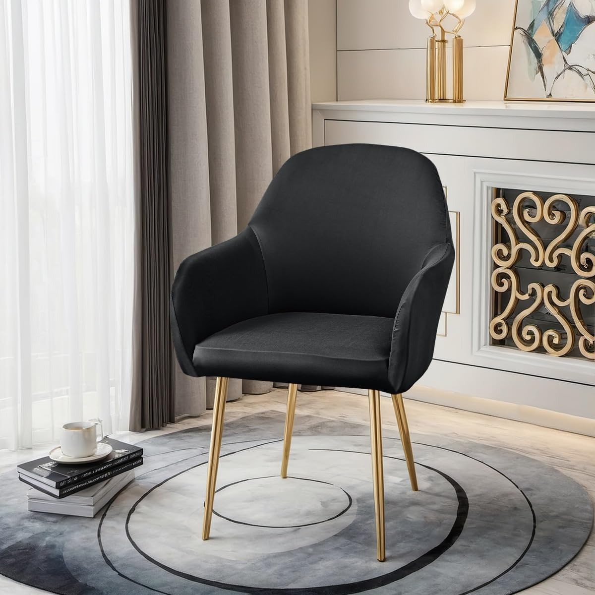 Fundas elásticas universales para sillas con brazos, paquete de 2 fundas decorativas con respaldo curvado para comedor, cocina, oficina y sillas giratorias, lavables a máquina y resistentes a derrames