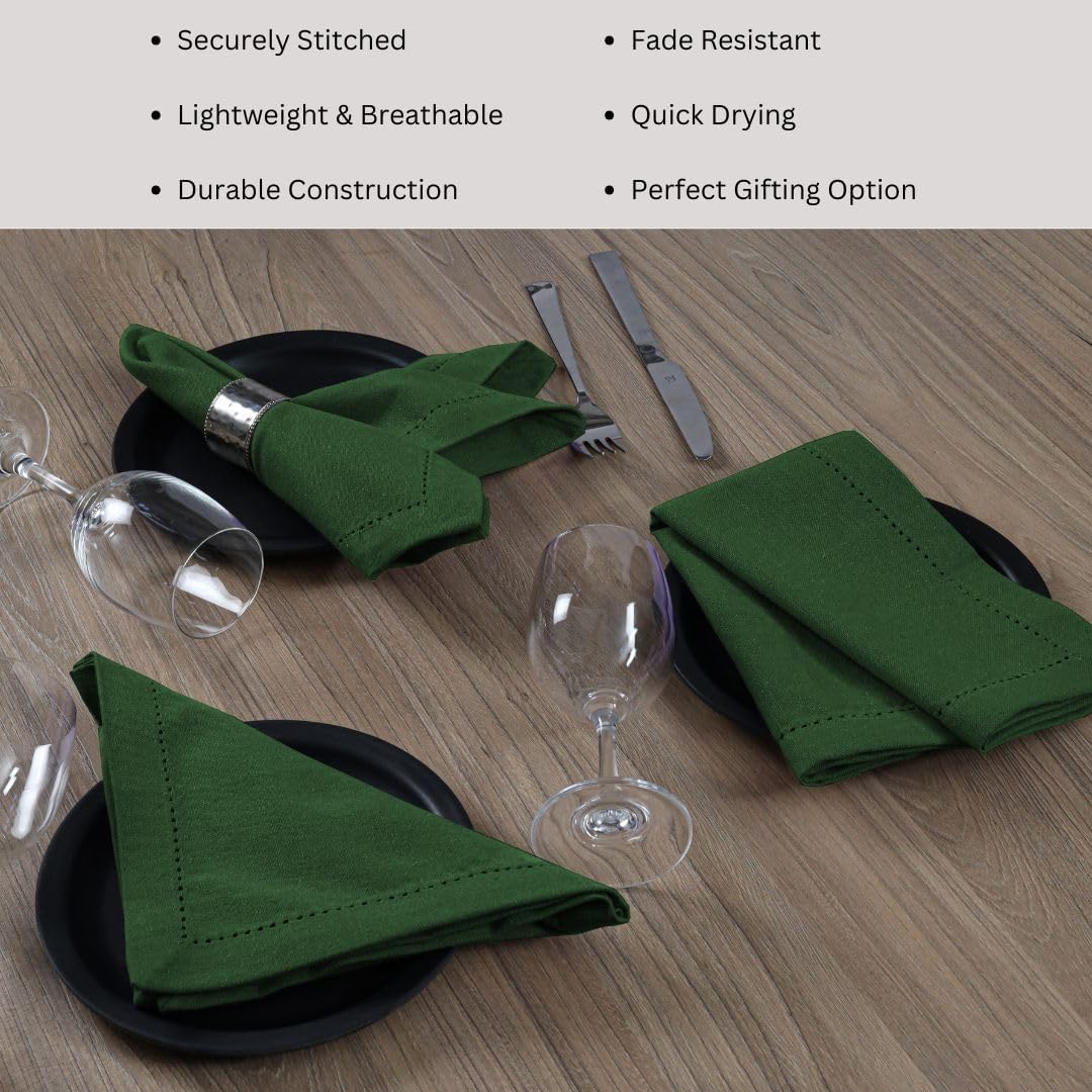 Hemstitch Dinner Napkins 100% Cotton Set of 12 - for Dining Weddings Parties Restaurants Holidays Easter Everyday Use - Soft Durable Washable Table Napkins - 18x18 Inch Cloth Napkins Green