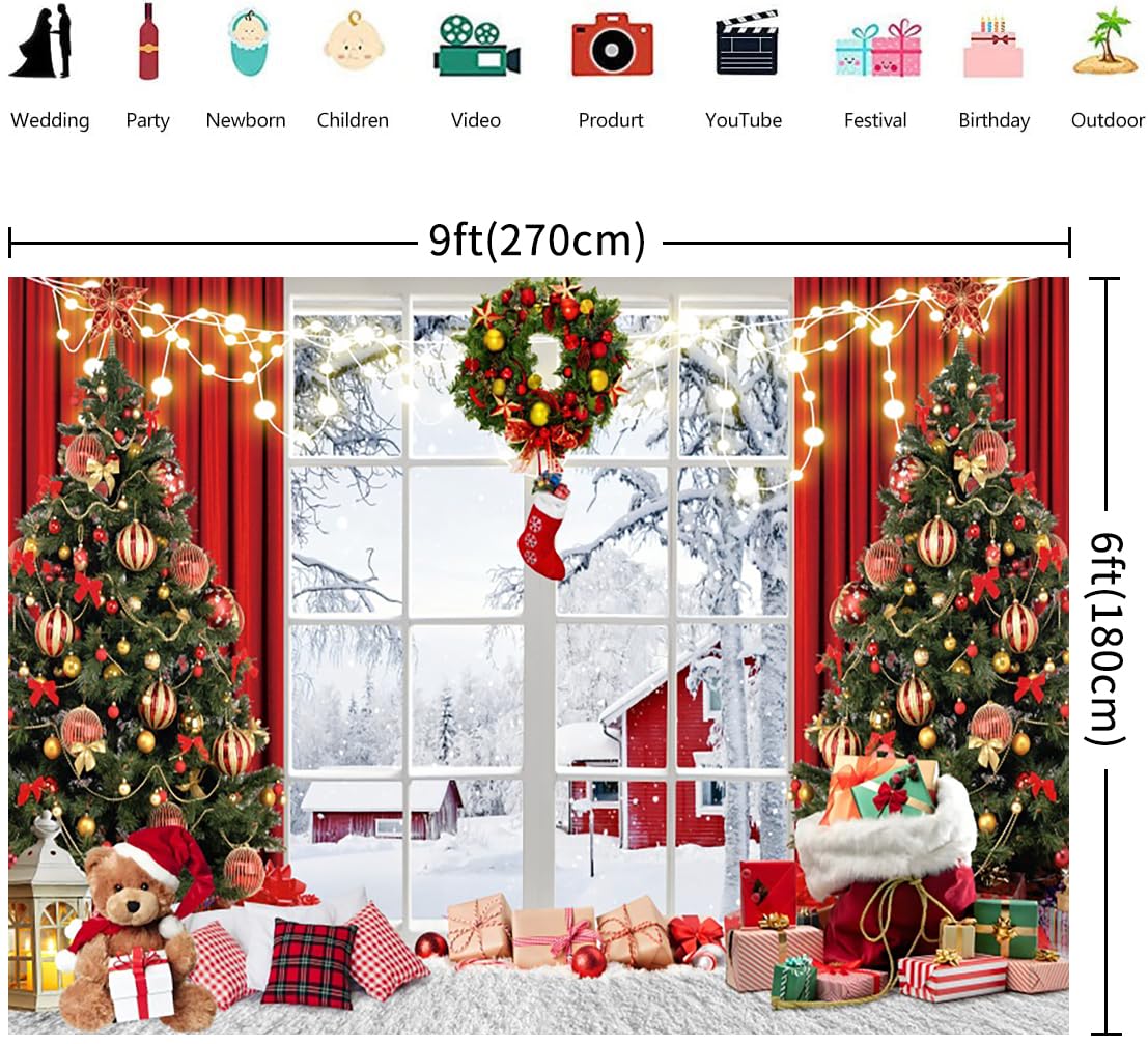 YongFoto 2,2x1,5m Vinile Fondale Foto natale Decorazione natalizia Scena della porta Ornamenti Scatola dei regali Valigie fondale fotografico Bambini Sfondo Fondali Fotografia 7x5ft