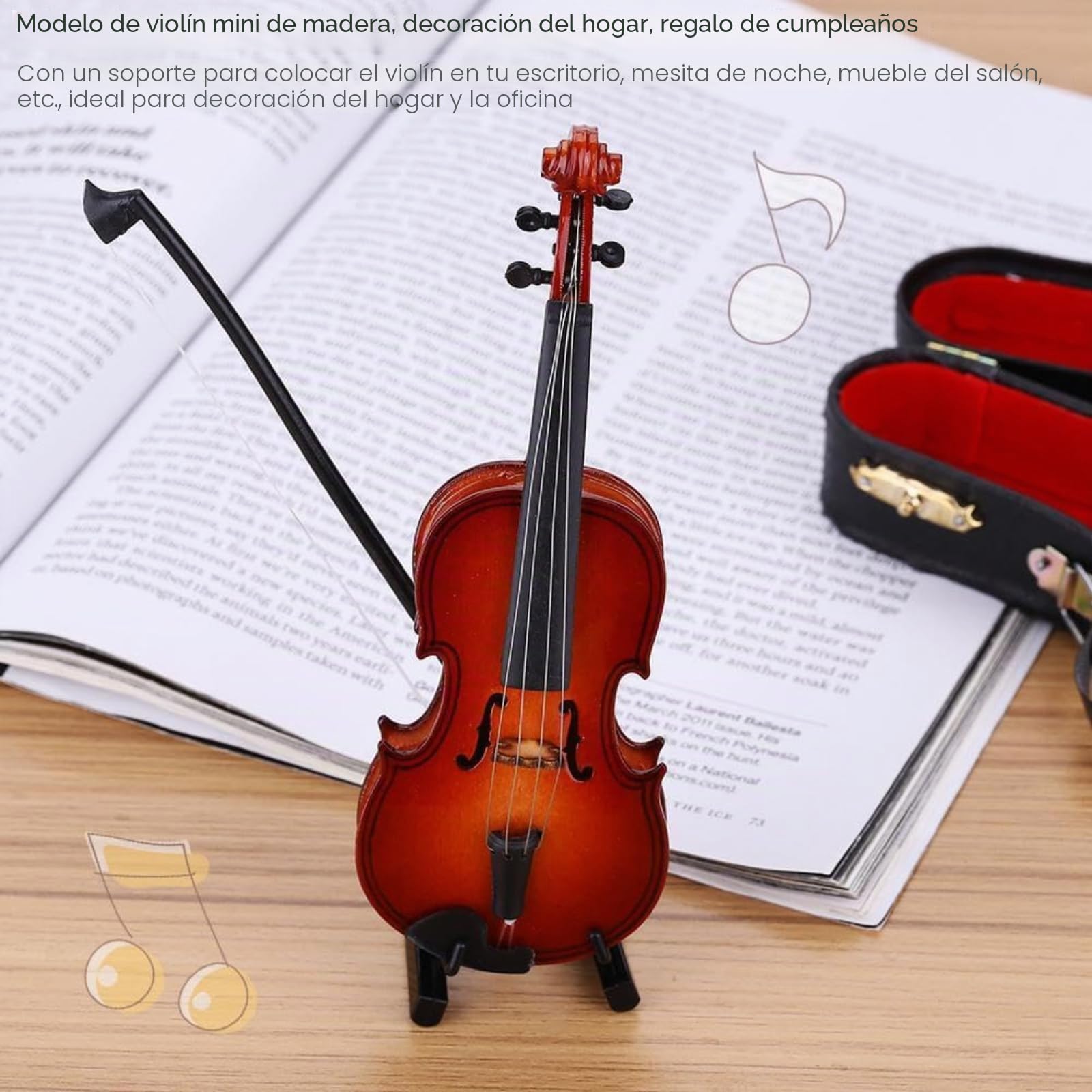 Modelo de Violín en Miniatura, Modelo de Madera Mini Violin Muestra Modelo de Violín de Adorno Musical con Soporte de Arc y Estuche Negro para el Cumpleaños de la Decoración