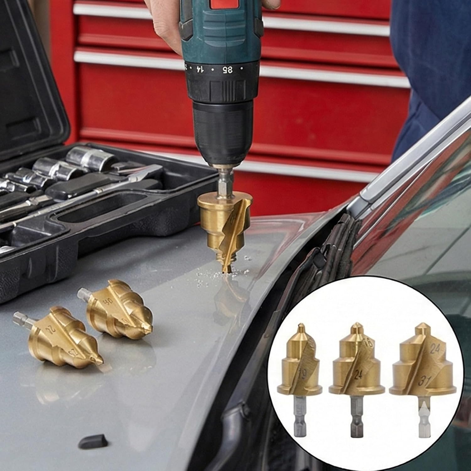 Hexagonal Shank Helical Drill Bit Set 3 Pack for Water Pipe Expansion Punching 15~31mm Suitable with Most Drills Bit
