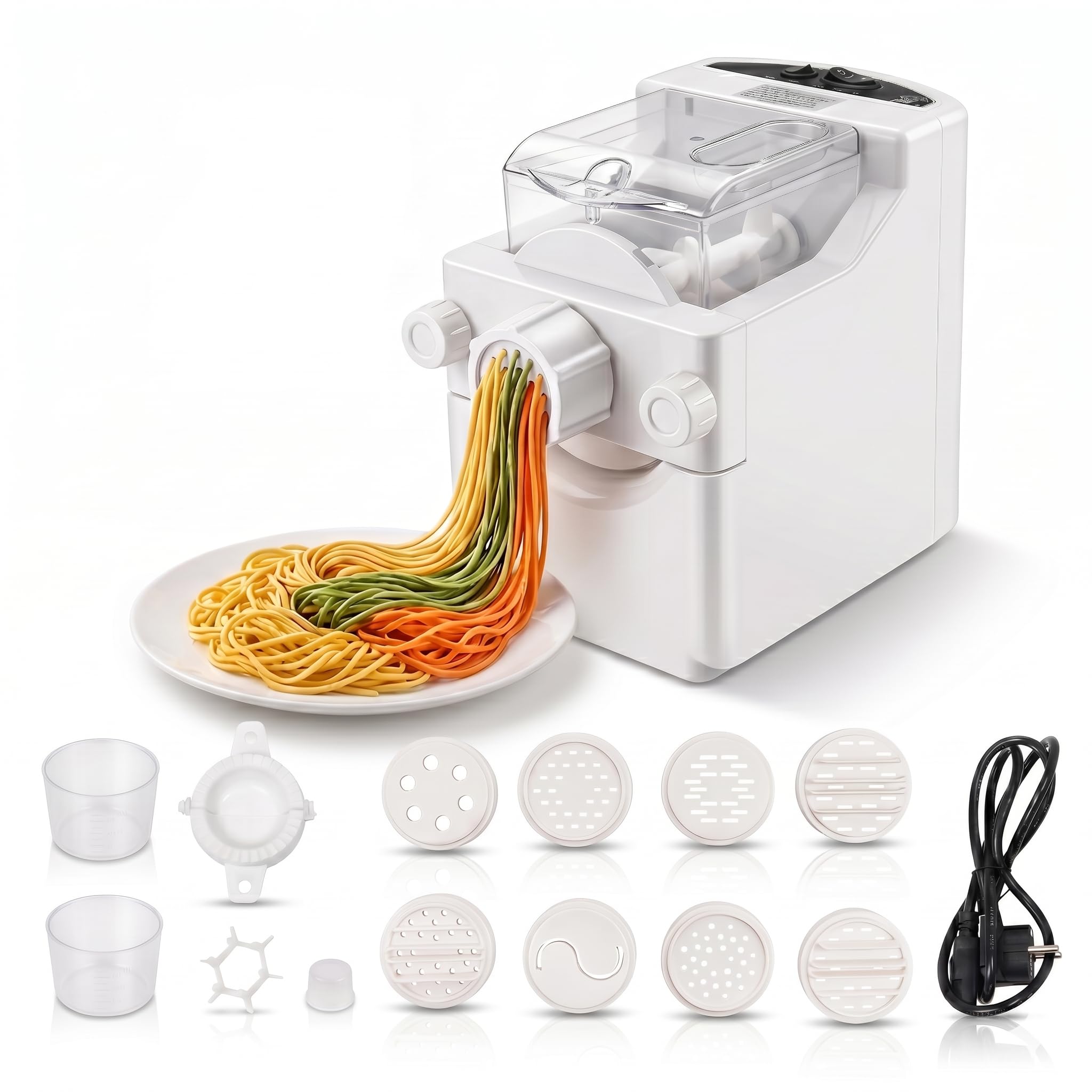 Macchina per la Pasta Elettrica, 260W Completamente Automatica con 9 Trafile, Pasta Maker, Macchina Automatica per Spaghetti, Pasta, Ravioli, Fino a 500g di Farina,Processo di Impastamento di 3 Minuti