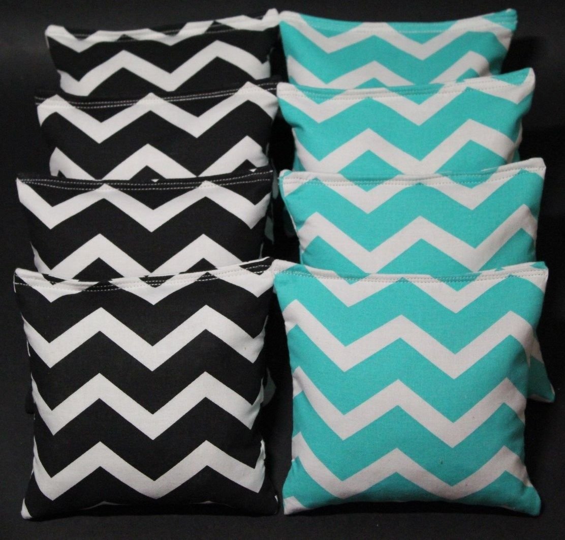 CORNHOLE BEAN BAGS Chevron Black Aqua Designer Series Party Wedding 8 ACA Bags