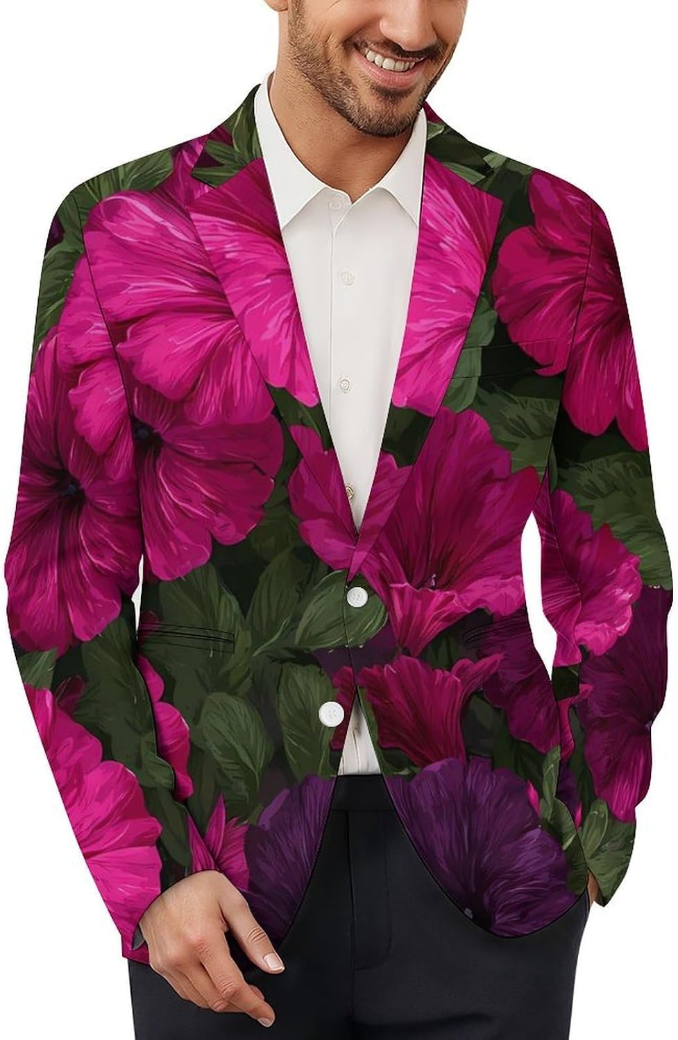 Petunias Morning Glory Suits Blazer for Men Buttons Jacket Coat Business 6X-Large