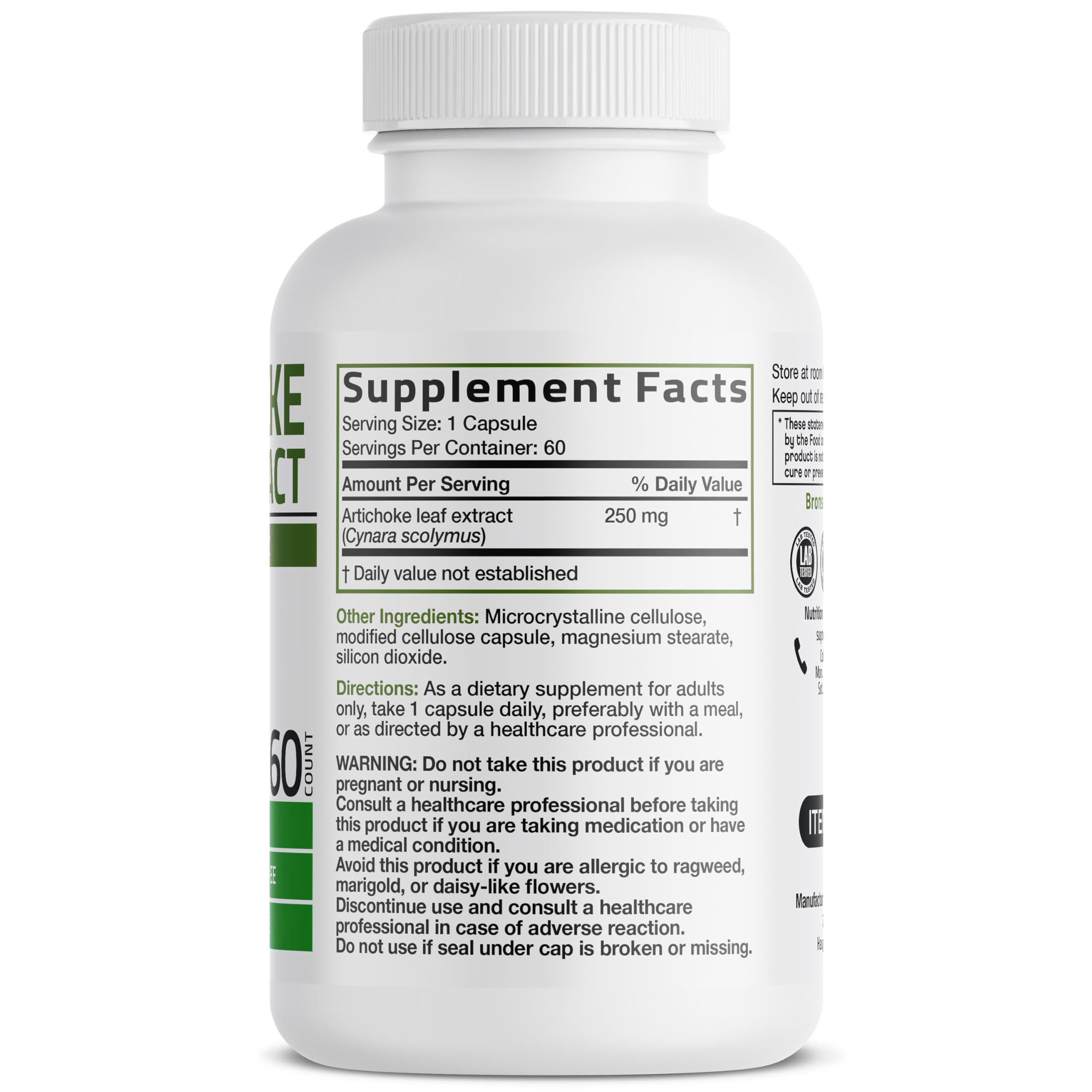Bronson Artichoke Leaf Extract Extra Strength, 60 Vegetarian Capsules — Amazon image 2