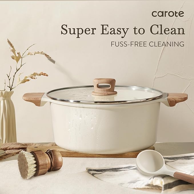 CAROTE Non Stick Cookware Set, 13pcs Pots and Pans Set, Induction Kitchen Cookware, Nonstick Cooking Pot Set w/Stock pot & Saucepans, White Granite