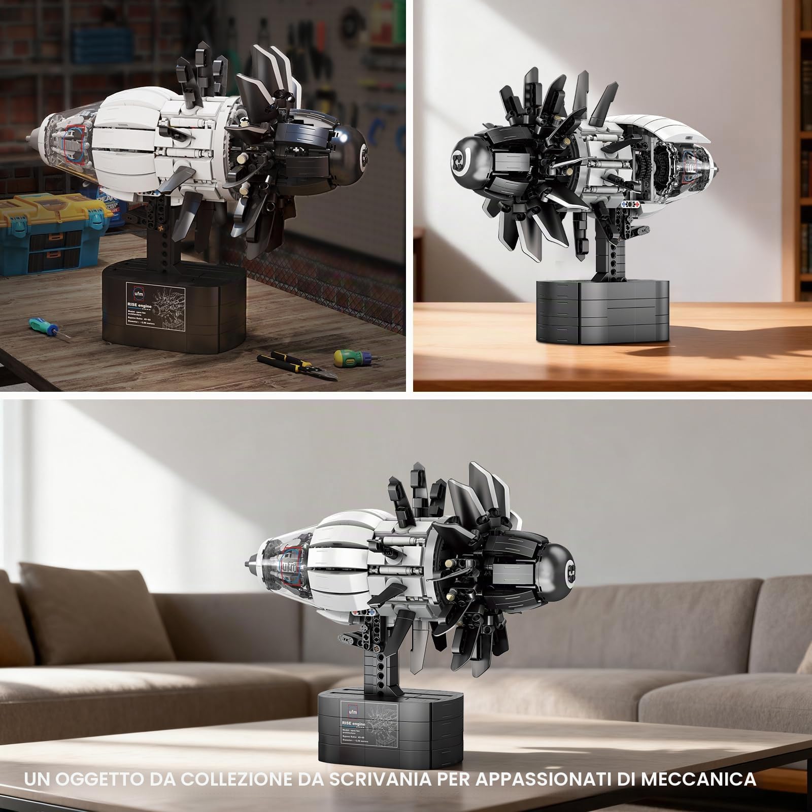 Reobrix Kit di costruzione di modelli di motore aeronautico per adulti, 1351 pezzi, motore turbofan a getto motorizzato con motore, blocchi di costruzione meccanici STEM giocattolo educativo per