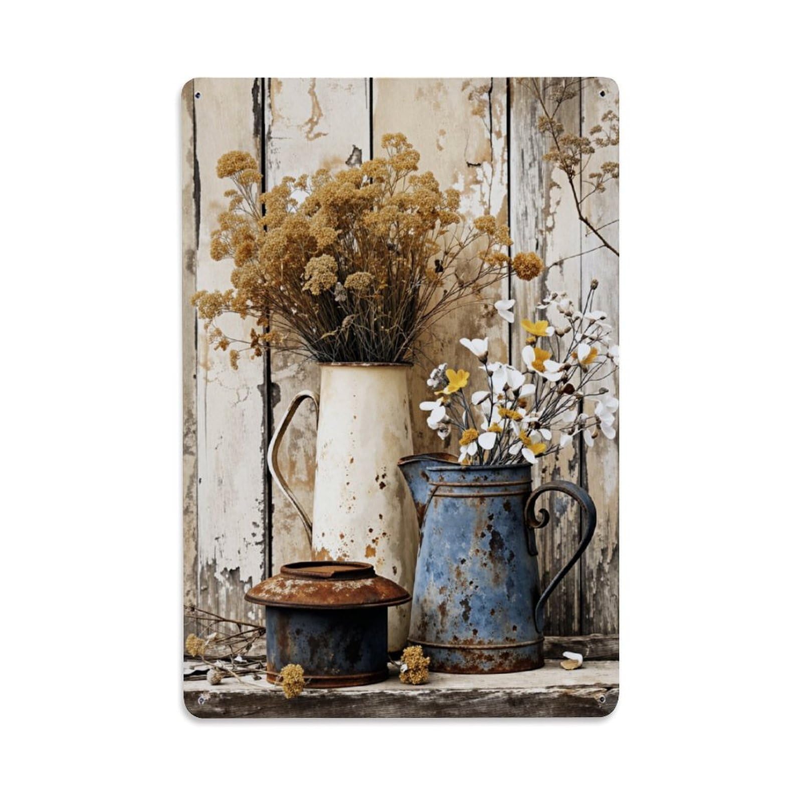 Enderetf Vintage Rustic Metal Vase Floral Arrangement Tin Sign Metal Poster, Home Bar Garage Man Cave Cafe Indoor & Outdoor Wall Decoration 8X12inches