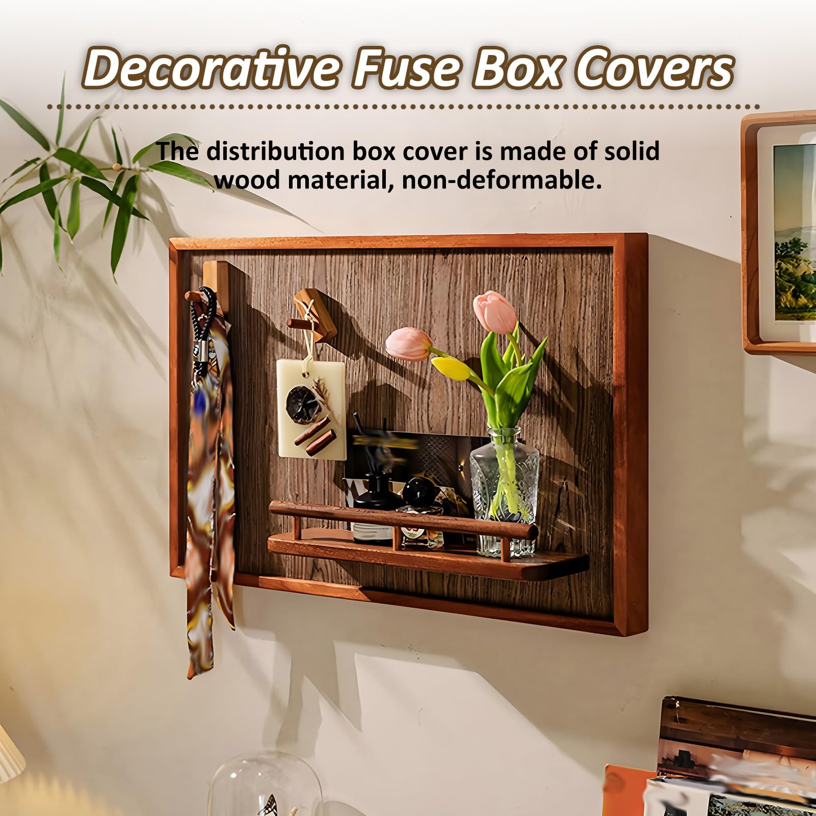 Cuadro Contador Eléctrico Cubierta de madera maciza para caja de interruptores, cubierta decorativa para caja de fusibles con estante, cubierta para panel eléctrico doméstico, oculta el panel eléctri