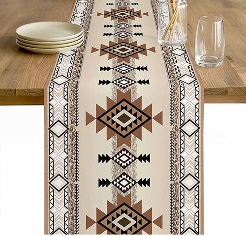 Boho Western Table Runner 120 Inches Long Cotton Linen Tablerunner Dresser Scarv