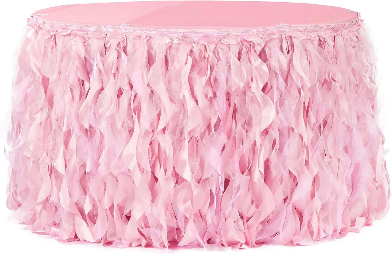 1 Pc, Curly Willow 21Ft Table Skirt - White for Weddings, Quinceaneras, Birthday Celebrations