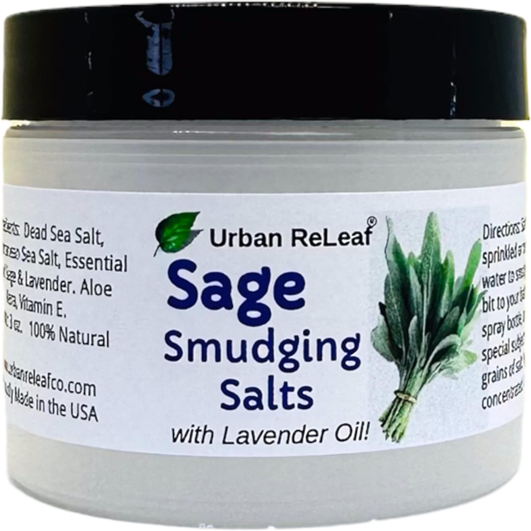 Urban ReLeaf Sage Smudging Salts with Lavender Oil ! Safe & Smokeless Smudge Cleanse Protect Bless Anointing. Fresh from USA! 100% Natural, Vegan.