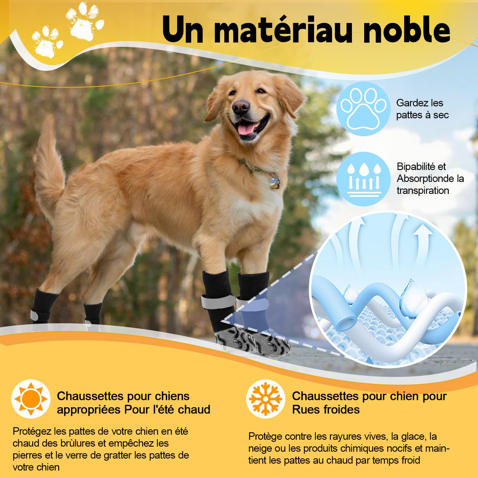 2 Paires Réglables Chaussettes Chien avec Adhérence Chaussettes pour Trottoirs Chauds/Froids Protection Coussinet Textiles et Accessoires pour Chiens Protège-Pattes Éviter Le Léchage Le Glissement(M)