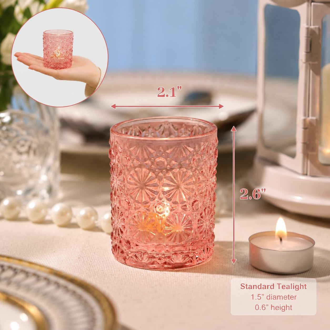 Lanttu 12 Pcs Pink Votive Candle Holders 2.2ʺ*2.6ʺ Tealight Candle Holders