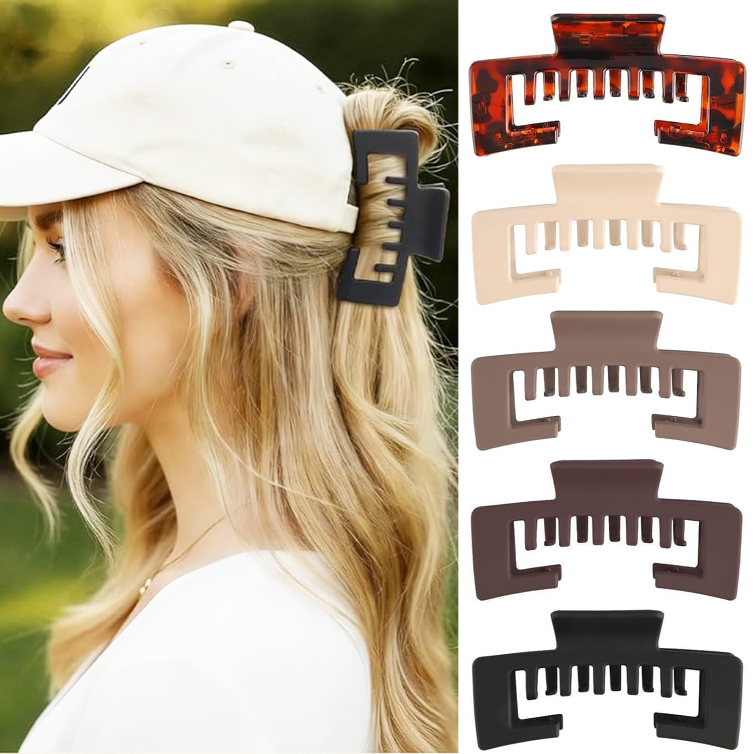 5 PCS Large Hair Clips for Baseball Cap,Hat Claw Clip,Hats Claw Clips for Women Girls, Non-Slip Strong Hold Trucker Hat Hair Claw Clips for Thick Thin Hair, Gift Hair Accessoires (Neutral)