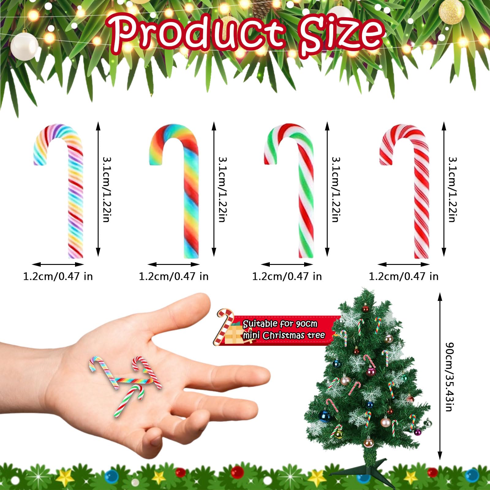 60 bastoncini di zucchero natalizi, mini canne finte per caramelle, senza foro, perline per Natale fai da te, piccoli ornamenti in argilla polimerica, decorazioni da appendere all'albero di Natale