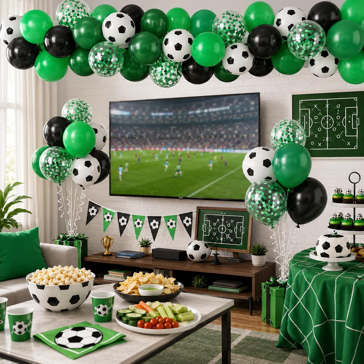 30 Pcs Green Black Soccer Balloons, 12 Inch Soccer Print Balloon Set image 4