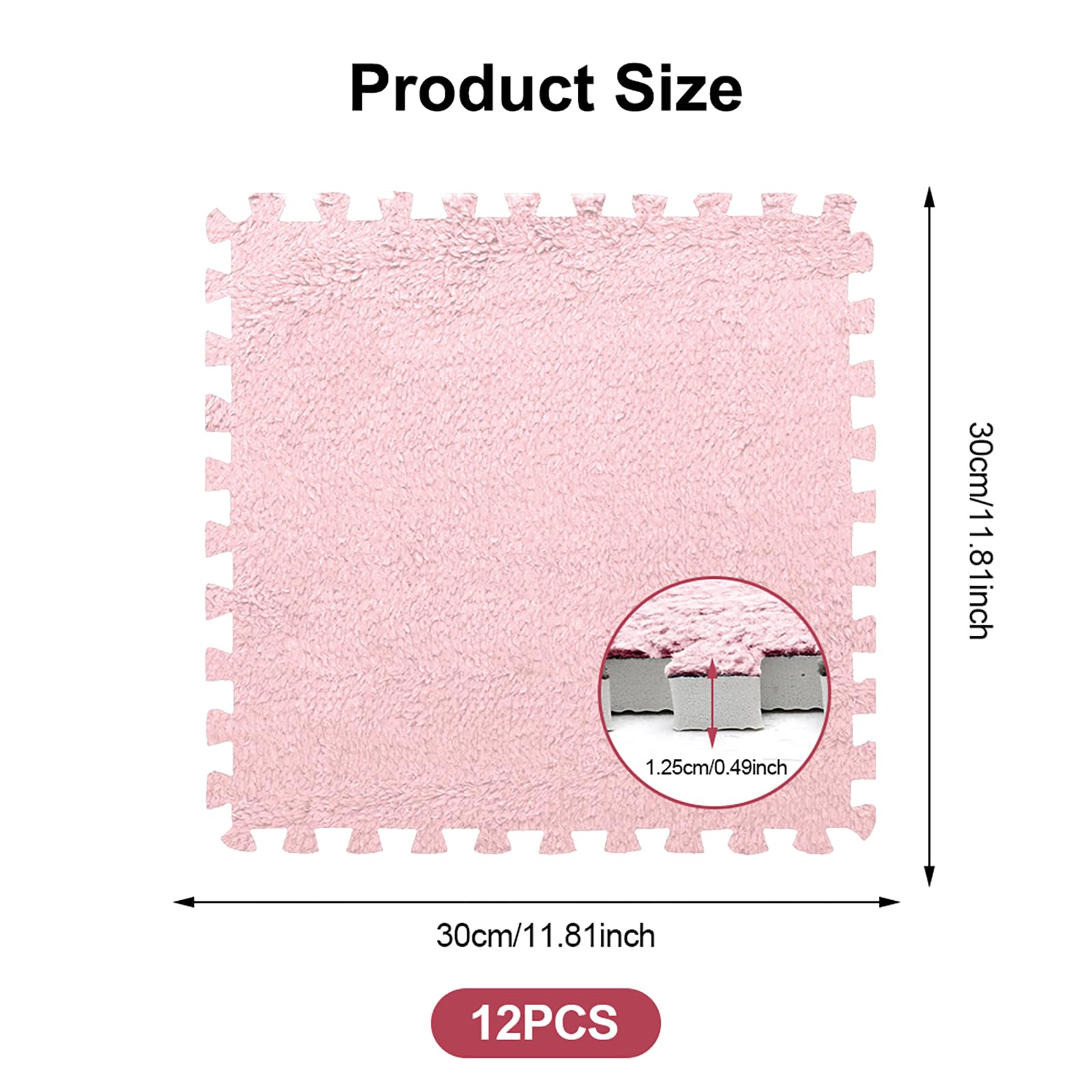 12 Pezzi Tappeto Puzzle in EVA, Tappeti Puzzle in Peluche Interconnessi, 30x30cm Tappeto Gioco Antiscivolo per Camera da Letto, Soggiorno e Cameretta Bambini (Rosa Chiaro)