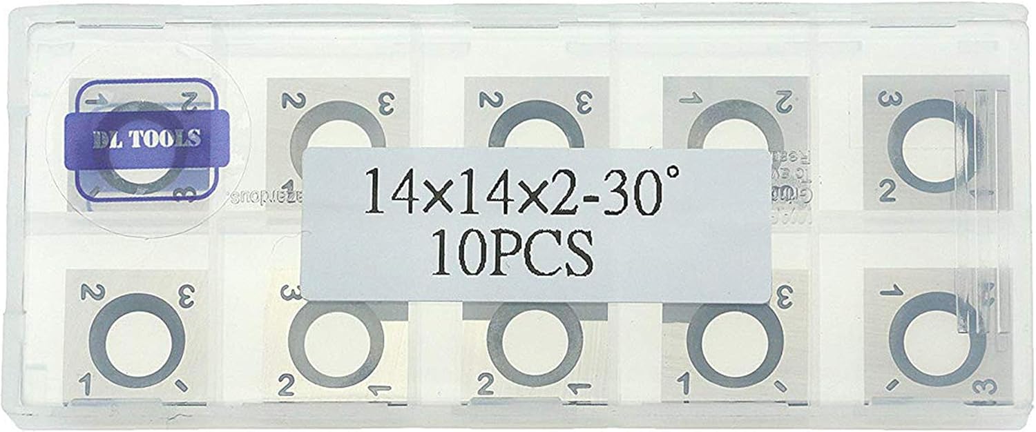 DLtools 14mm Square Straight Tungsten Carbide Insert (14X14X2.0)-4 Edges for Wood Working Spiral/Helical Planer Cutter Head and Popular Full/Pro Wood Lathe Turning Tools,Pack of 10