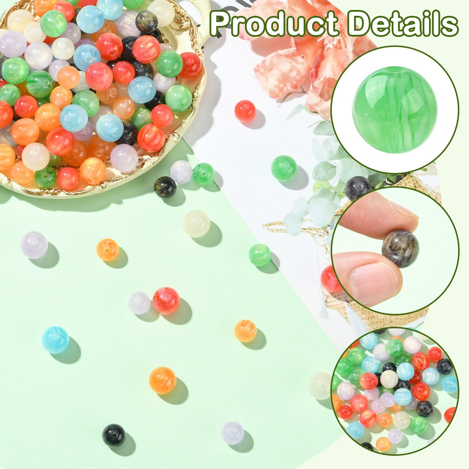UR URLIFEHALL 280 Pcs Colourful Imitation Cat Eye Beads Round Resin Loose Beads for DIY Necklaces Bracelet Earrings Jewellery Making Crafts - Image 3