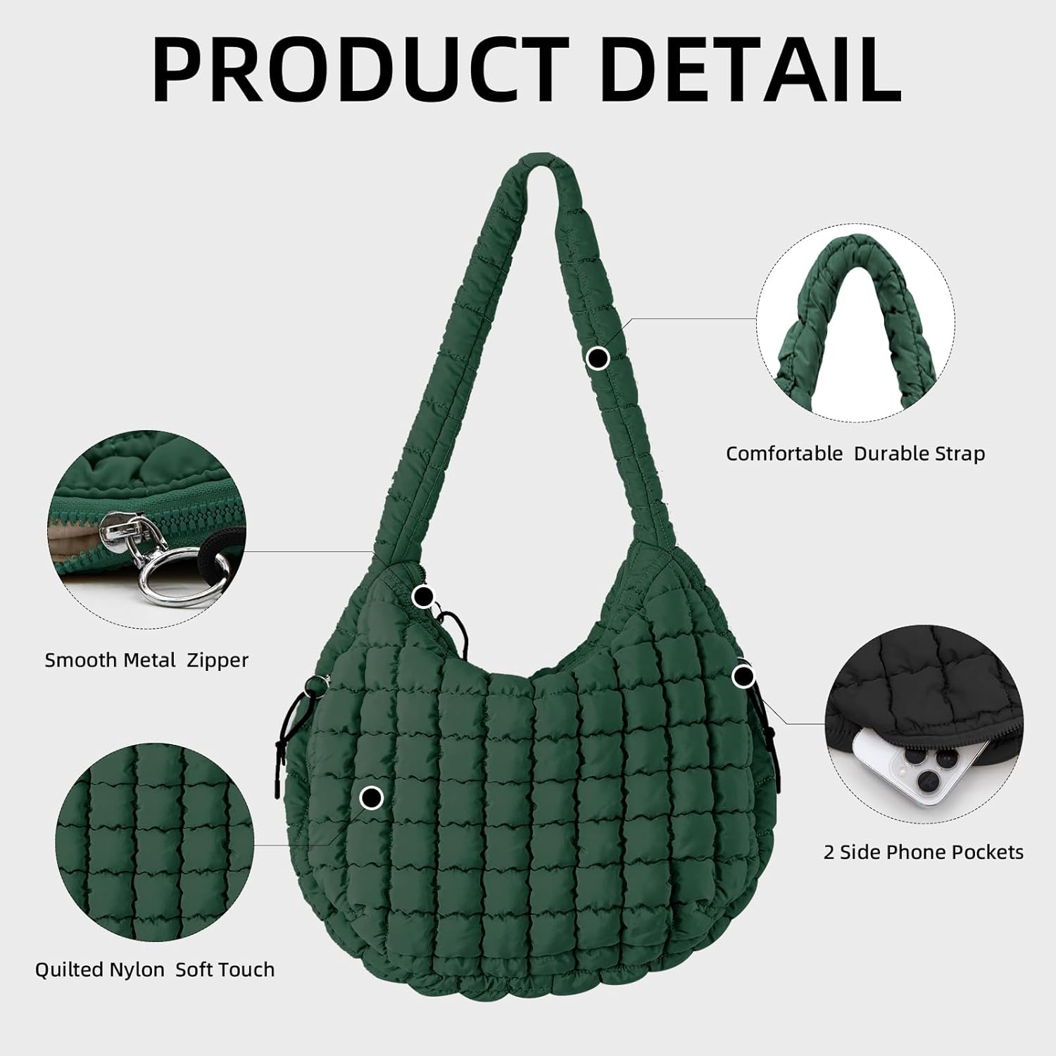 Puffer Quilted Shoulder Bag Large Puffer Tote Bag for Women,Hobo Quilted Tote Bag Crossbody Shoulder Handbags Puff Purse
