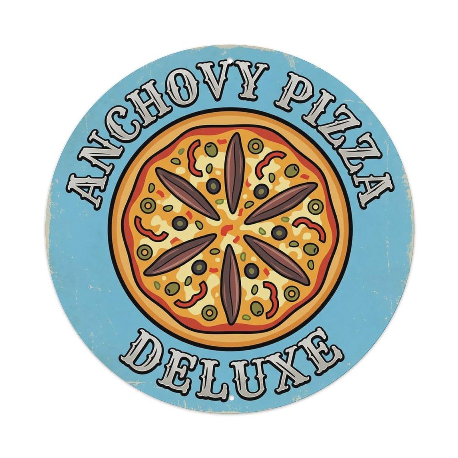 Huiyhb 8X8inch(20X20cm) Vintage Pizza Slice Italian Traditional Cuisine Anchovy Metal Tin Sign