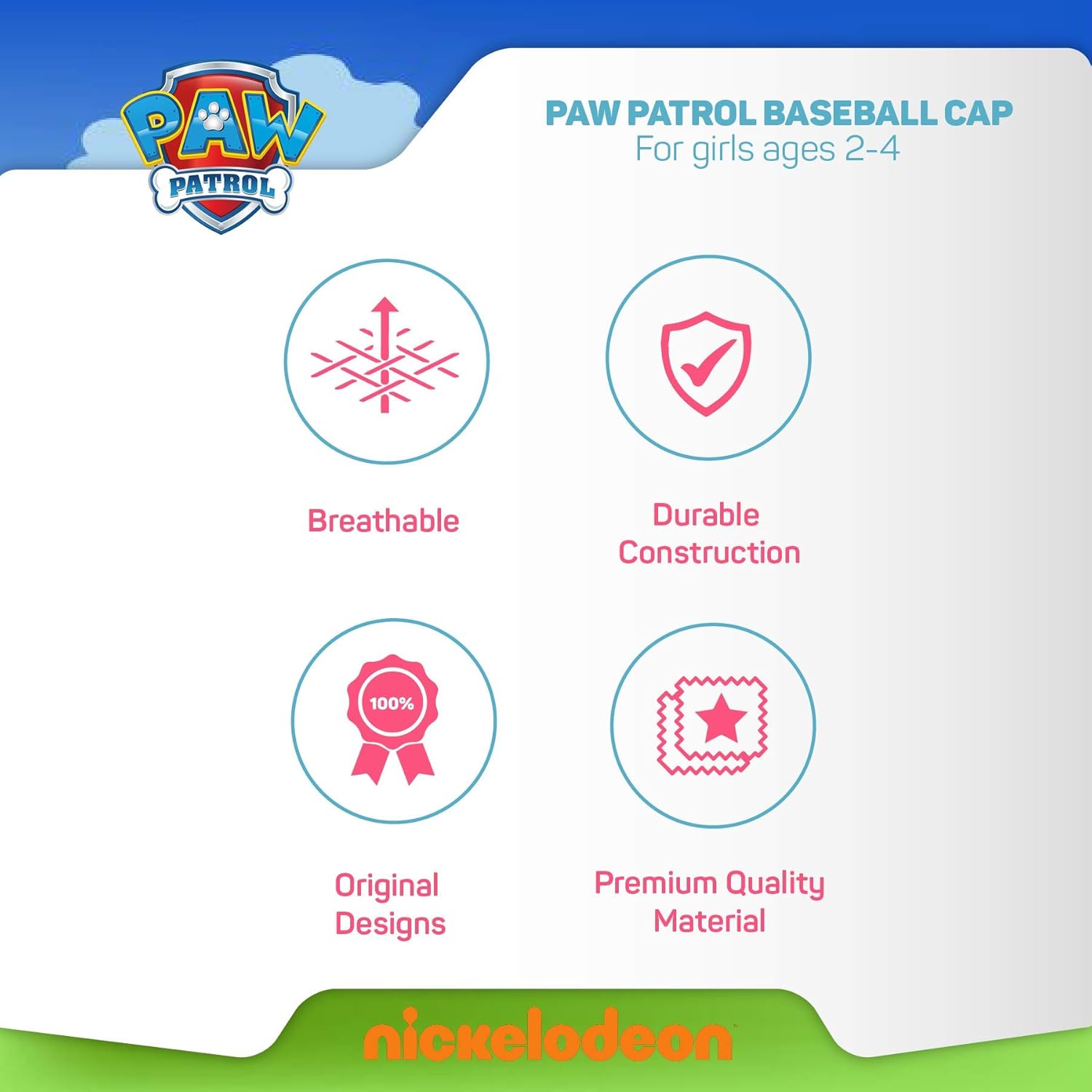 Nickelodeon Girls' Toddler Hat, Paw Patrol Kids Baseball Cap, Blue/Pink, 2-4T : Sports & Outdoors