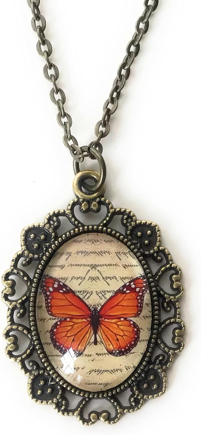 Fern & Filigree Monarch Butterfly Necklace for Women - Feminine Pendant - Handmade Jewelry