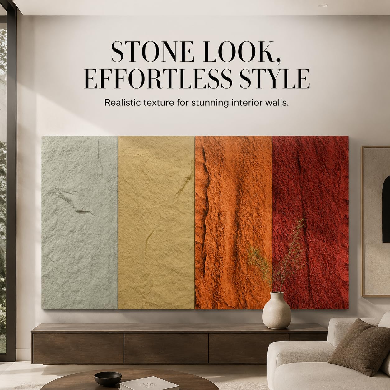 Panel Pared Piedra PU, Impermeable, Oro Coral 600 * 1200mm