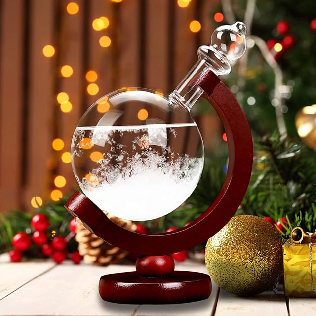 Storm Glass Weather Forecaster, Gifts Water Drop Shaped Glass Weather Predictor Barometer Weather Station, Decorative Bottles for Home Office Living Room (Snow Globe)