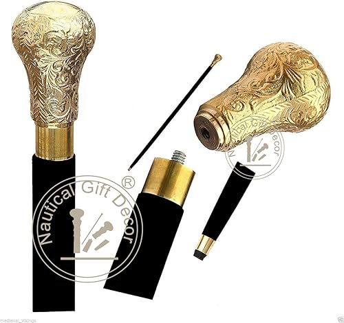 Bastones y bastones de madera natural con mango de latón - Bastón elegante