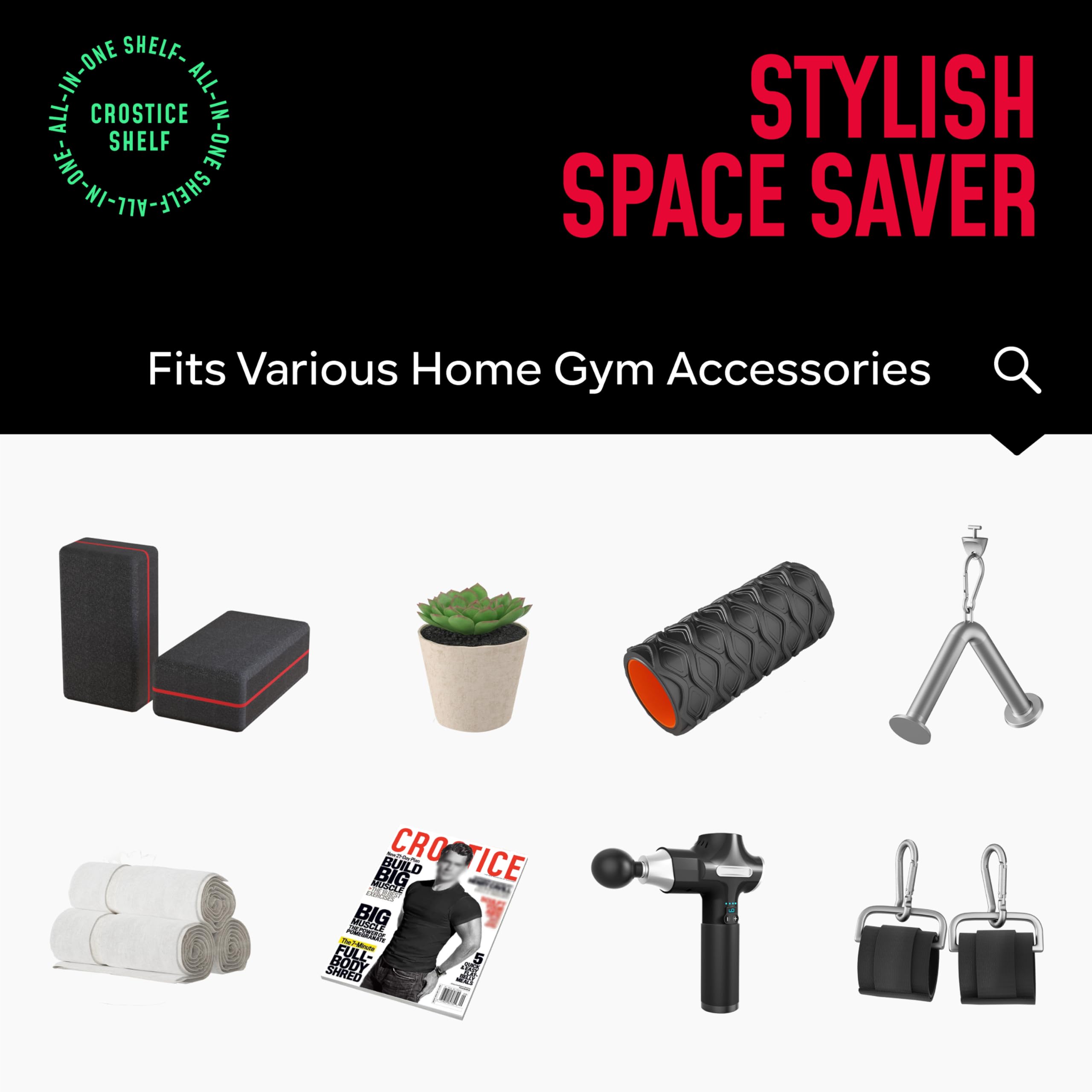Estante flotante de 2 niveles compatible con accesorios tonales, estante de almacenamiento de gimnasio en casa, organizador de montaje en pared para gimnasio, soporte de metal para 4