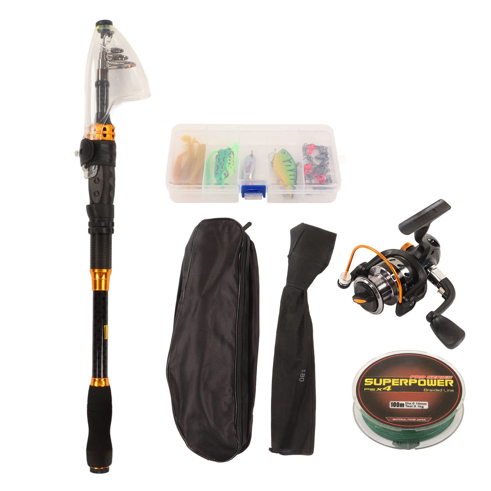 Kit canna da pesca Canna da pesca con esca telescopica e mulinello da spinning AE3000 Combo Set completo di attrezzatura da pesca per pesca d'acqua dolce in acqua salata Materiale