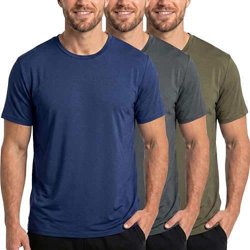 BLACKMYTH 3 Pack Men's Undershirts, Ultra Soft Viscose Made from Bamboo, Stretchy Breathable Tag-Free Moisture Wicking Tees