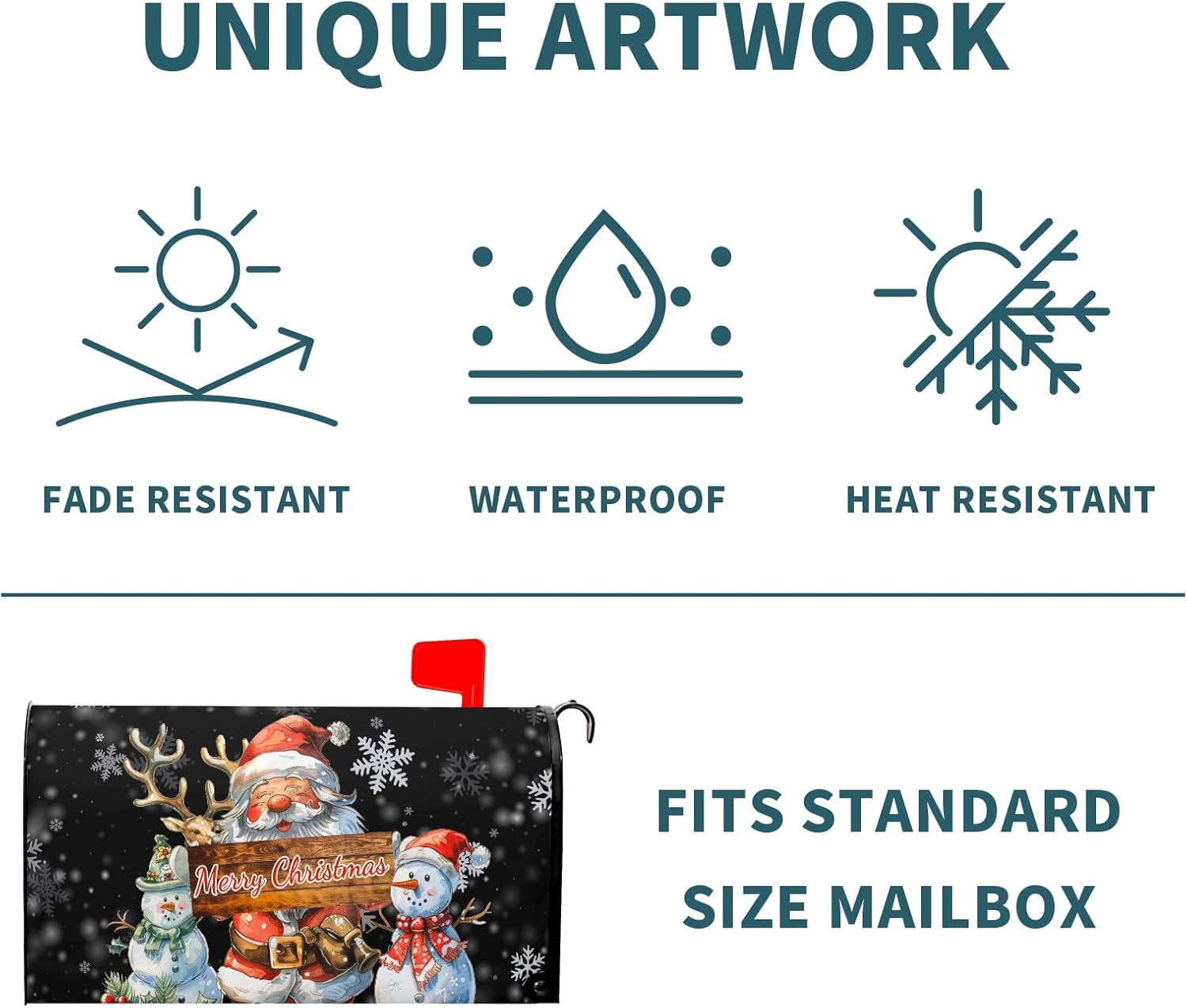 Merry Christmas Mailbox Cover Magnetic Snowman Santa Claus Reindeer Decorative Letter Post Box Cover Large Size 25.5x21 Inch Happy Holiday Xmas Black Post Wraps for Home Outdoor Garden Yard Decor