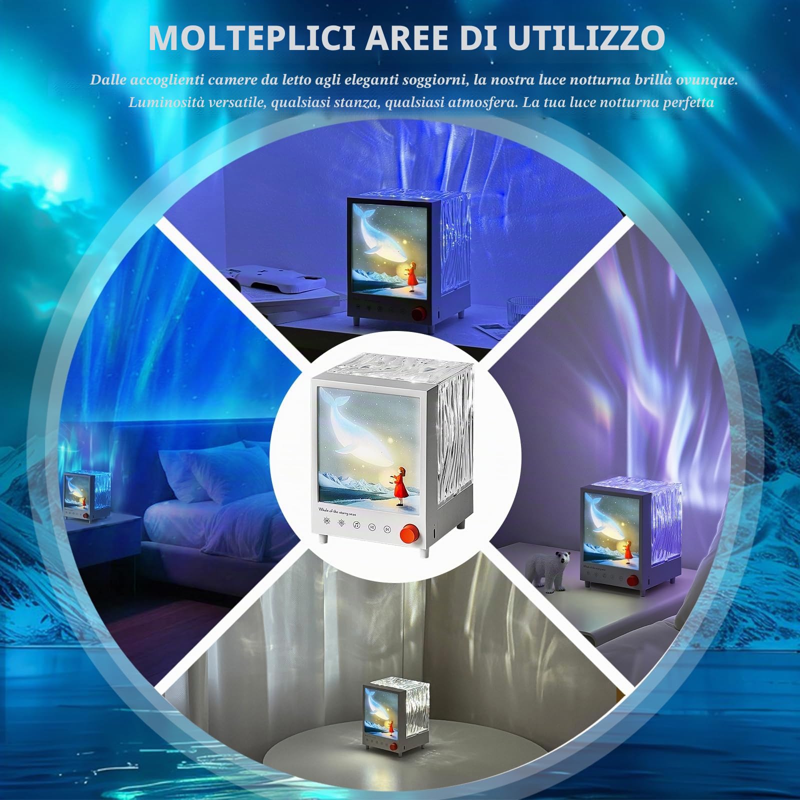 Proiettore Nordlicht Aurora Light, luce notturna a LED proiettore Aurora con 7 effetti di luce e pittura luminosa, con musica Bluetooth, adatto per decorazione cameretta dei bambini, feste, regali per