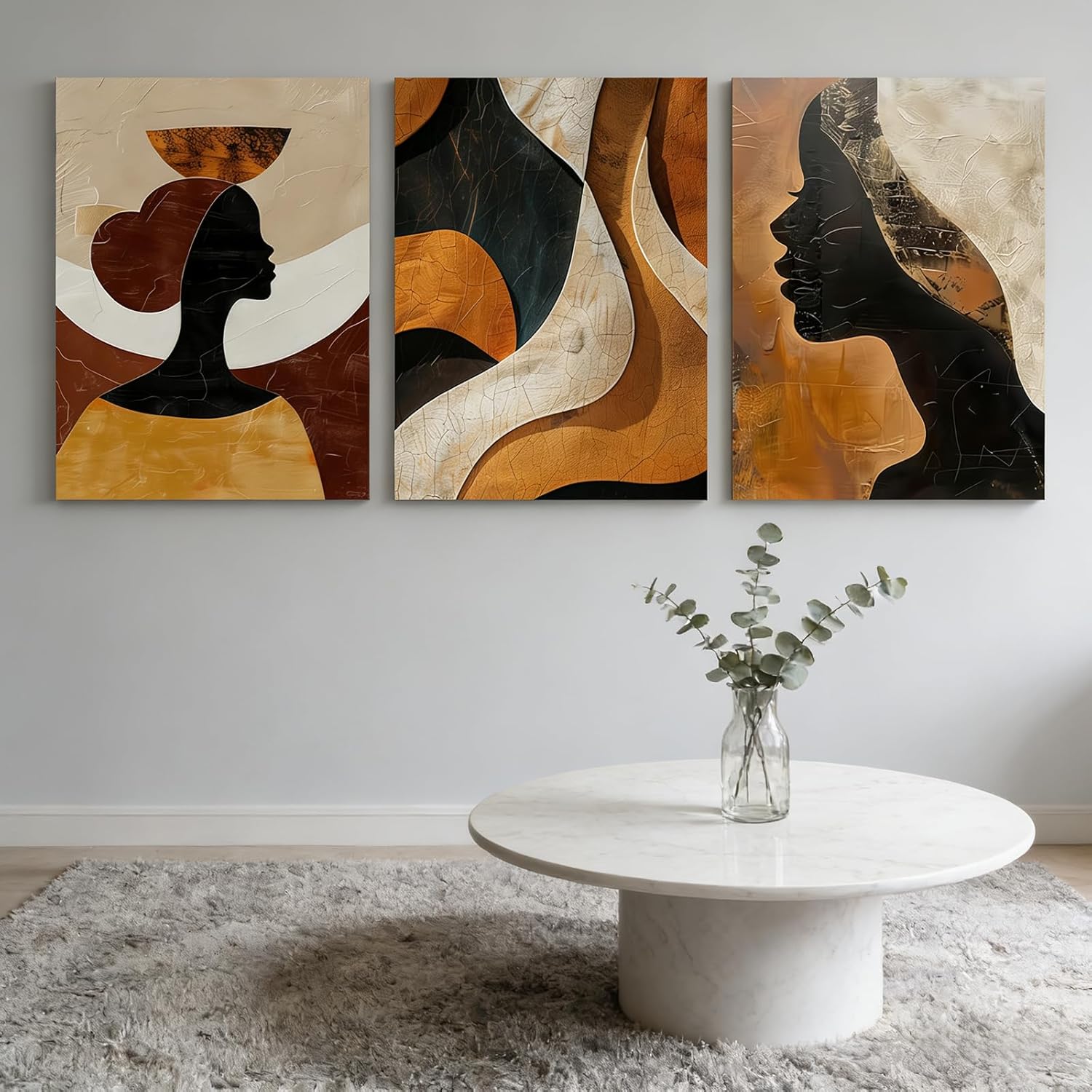 Framed Boho African American Wall Art Black Woman Canvas Print Gold Vintage Abstract Black Female Painting Picture Wall Decor for Living Room Bedroom Office 16x24 Inches