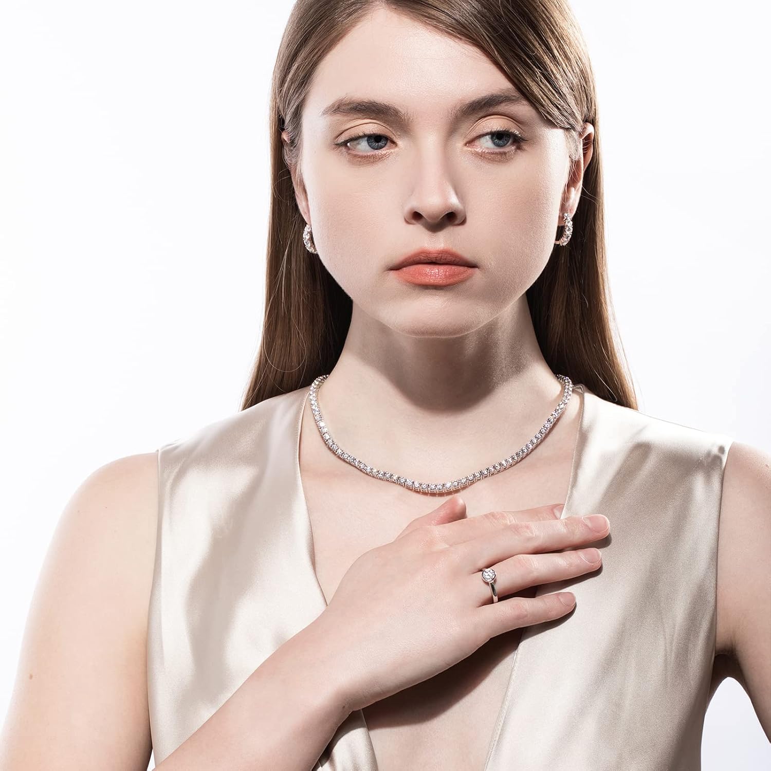 Moissanite Engagement Rings, 1/2/3 CT Bezel Setting Round Lab Created Diamond Solitaire Promise Rings in 14K White Gold Plated Sterling Silver, Anniversary Rings for Women - Image 5