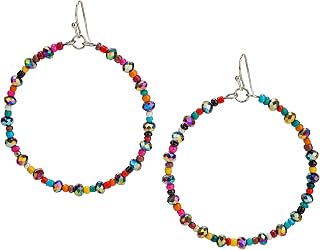 SPUNKYsoul Bohemian Multi-Colored Sequin Beaded Hoop Earrings for Women - Lightweight Gold Hoops, Boho Style