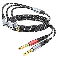 Vista 8 de Cable divisor en Y estéreo de Lightning a dual de 6,35 mm 1/4" TS mono, cable de audio 3 en 1 a dual de 1/4 pulgada, compatible con amplificadores