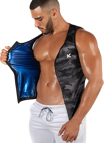 Vista 6 de Kewlioo Chaleco para hombre con cremallera que atrapa el calor, para mejorar el sudor, camisa de traje de sauna, chaleco de compresión, faja Negro