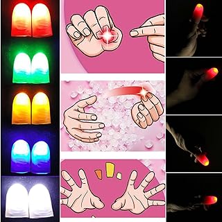 sumrica Magic LED Finger Lights Tricks Finger Light Thumbs Light Finger Prank Toy Tool for Perform Halloween (Blue, Junior x 3PC & Adult x 3PC)