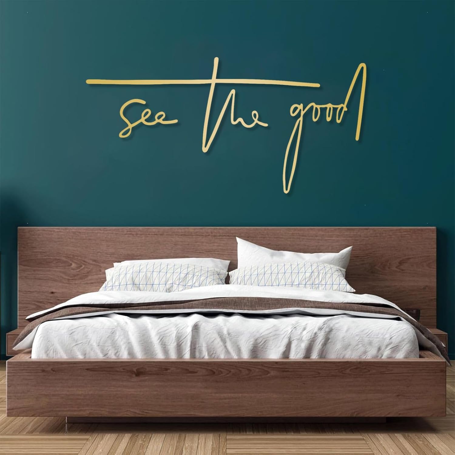 OZF 3 Pieces See The Good Metal Wall Art, Metal Words Wall Decor, Modern Cut Out Artwork, Inspirational Sign for Home Kitchen Bedroom Living Room Office (Gold, 35 x 17 in | 90 x 44cm)