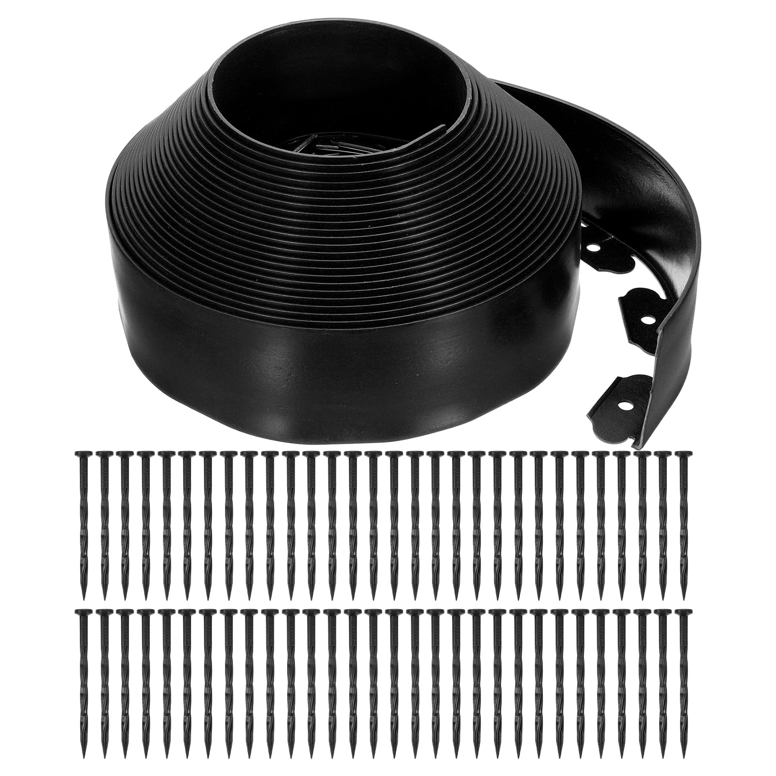 sourcing map Landscape Edging, 1Pcs 66FT x 3.94" - Garden Edging Kit with 60 Stakes, Landscape Edging Border for Garden Lawn Flower Bed Yard Grass (Black)