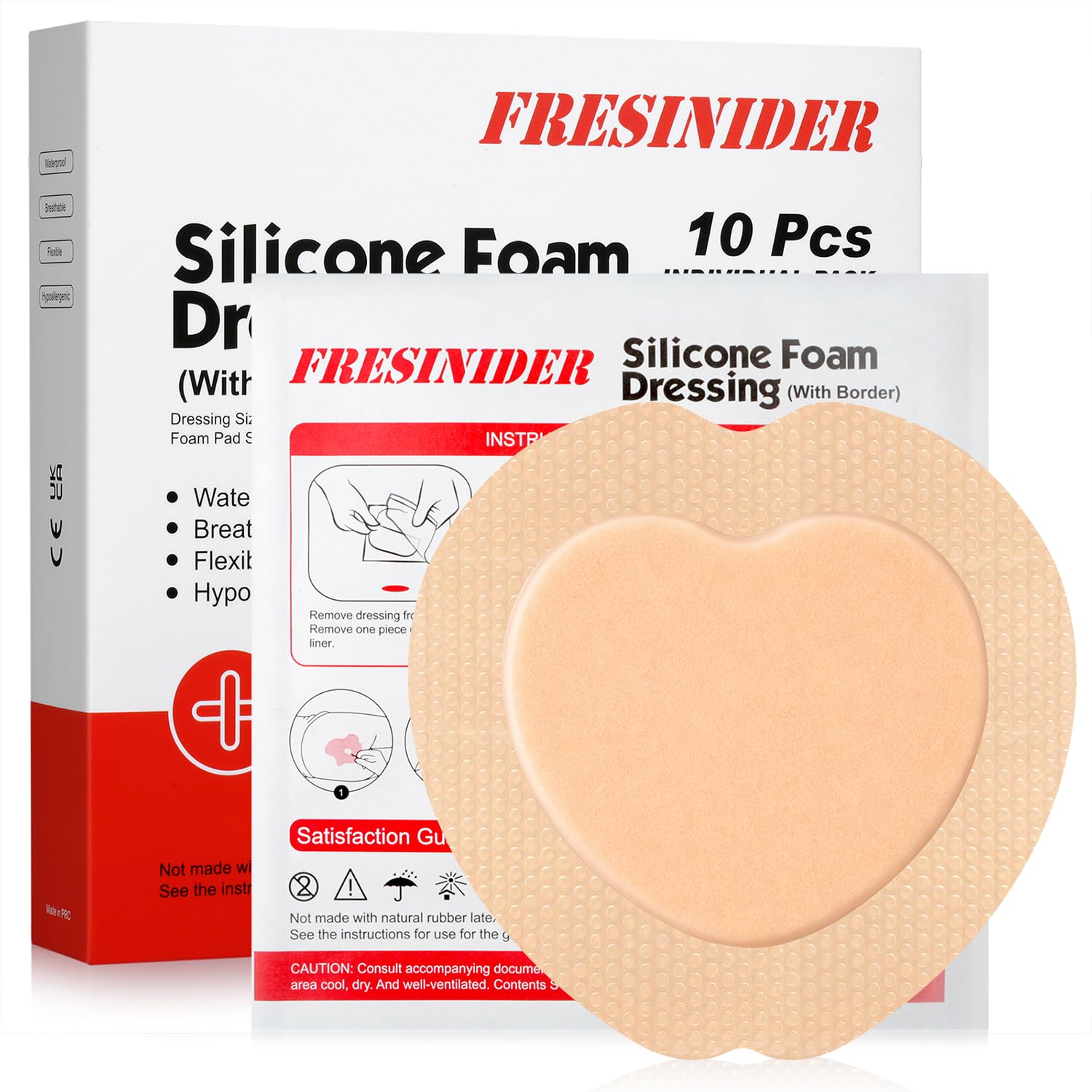 FRESINIDER- “7" x7” (Paquete de 10) Apósito de Espuma Sacra de Silicona para Heridas Adhesivo de Espuma Sacro con Borde Waterp