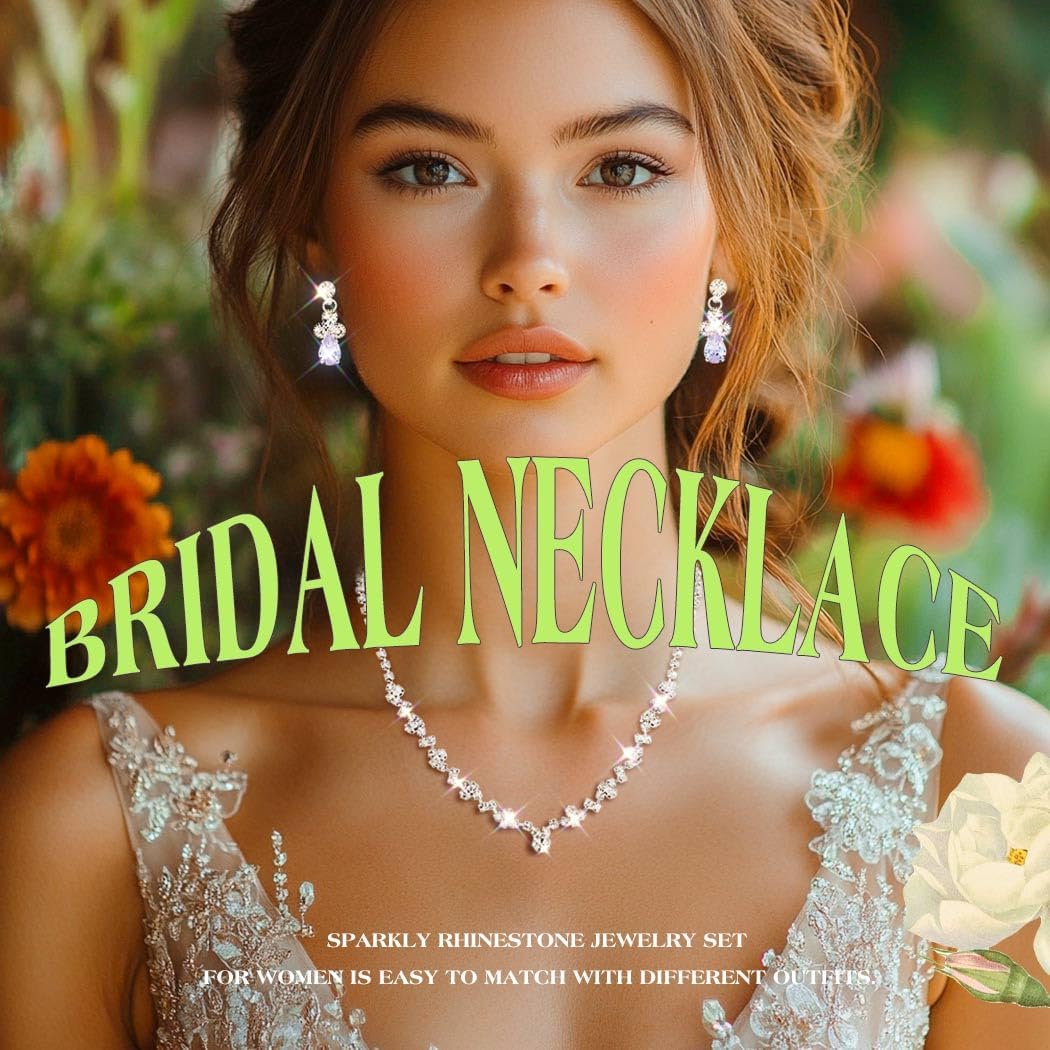 JEAIRTS Rhinestone Wedding Jewelry Sets Silver Sparkly Bracelet Earrings Bling Crystal Prom Necklace Jewelry Set for Women - Image 4