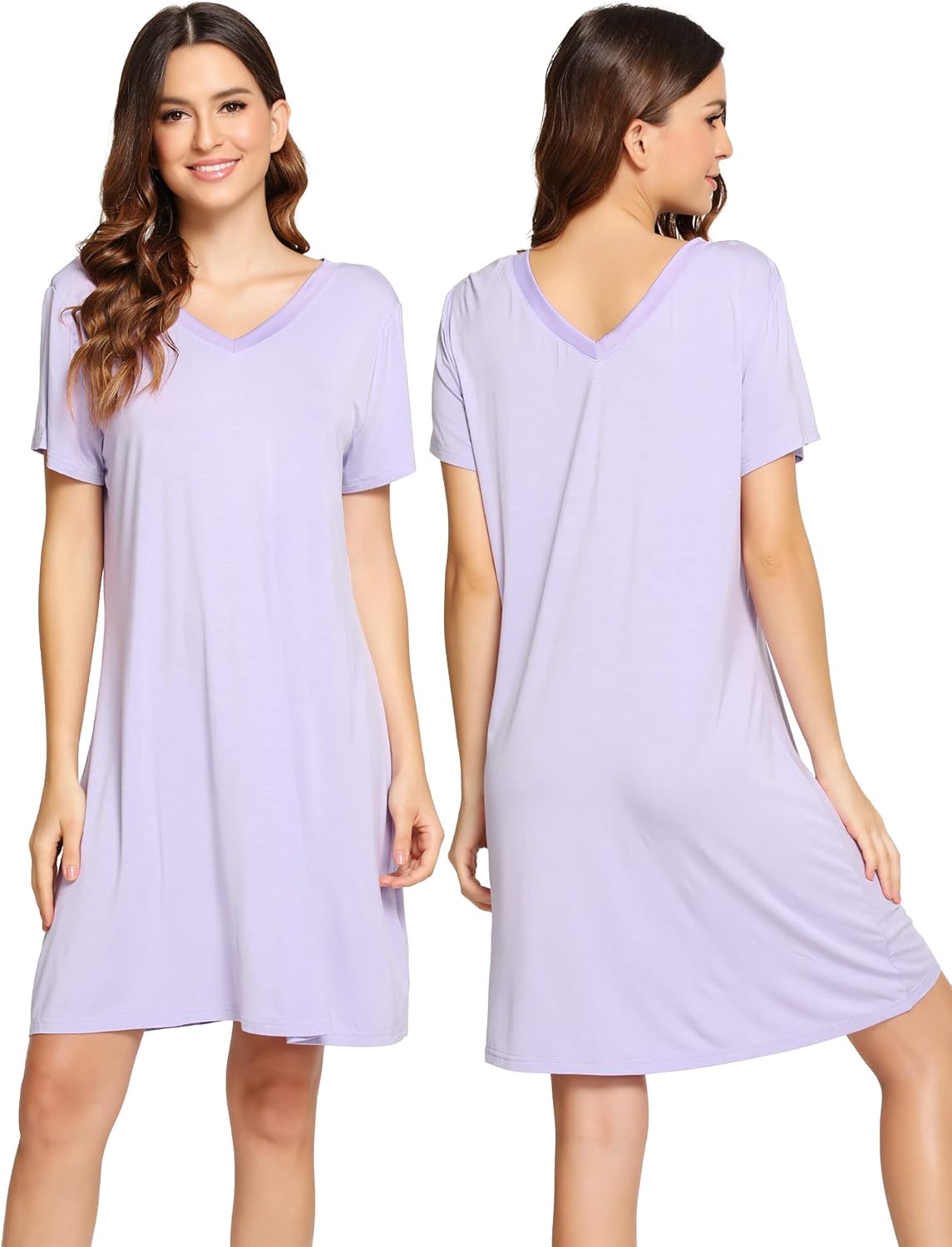 WiWi One piece Nightgowns for Women Viscose from Bamboo Sleep Shirts Plus Size Pajamas Soft Short Sleeve Sleepwear S-4X, Taro Purple, Large